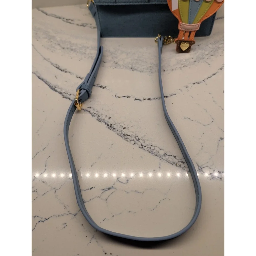 Betsey Johnson Denim Floral Embroidered Handbag Crossbody Balloon Bag Charm NWT